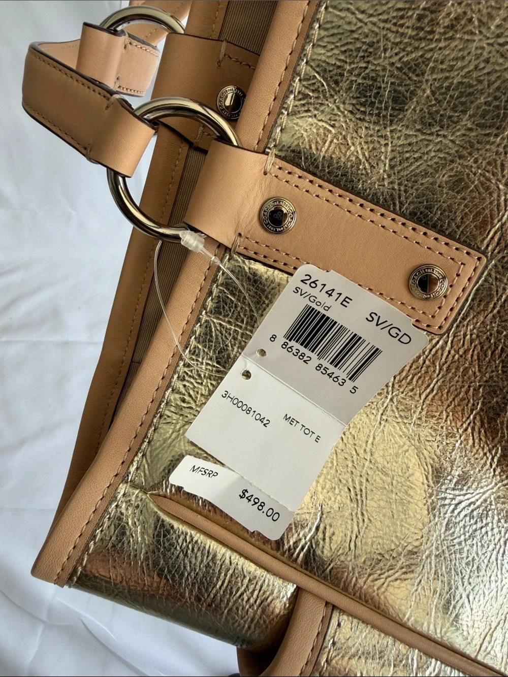 Coach Metallic Gold Tote with Tan Trim